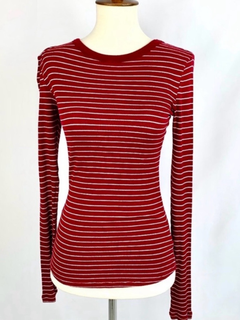 Nordstrom BP Burgundy Striped Fitted Long Sleeve Size Small
